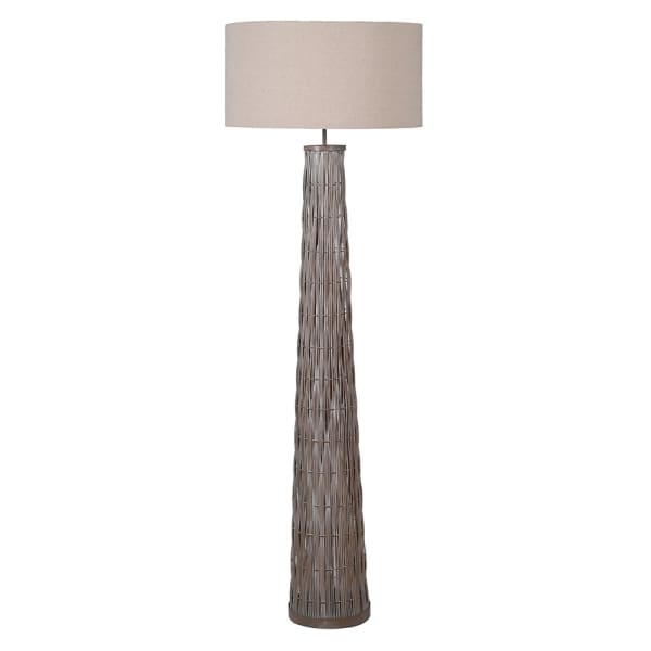 Woven Bamboo Tapered Floor Lamp with Linen Shade